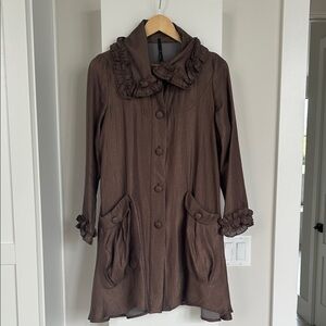 Chic Brown Trench Coat with Ruffled Details